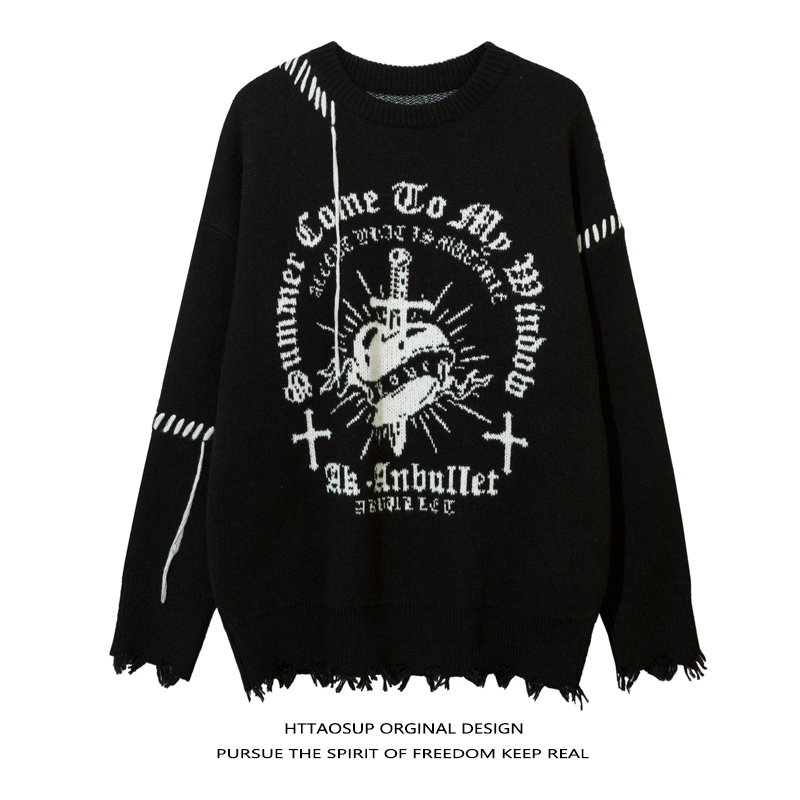 暗黑宽松休闲亚文化毛衣男女美式