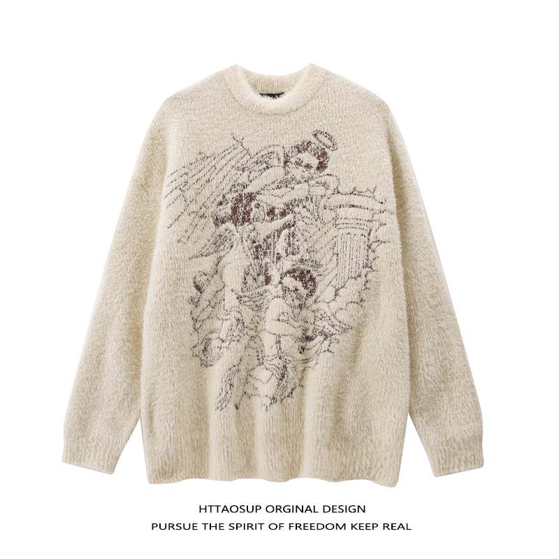 HTTAOSUP针织衫复古创意提花毛衣