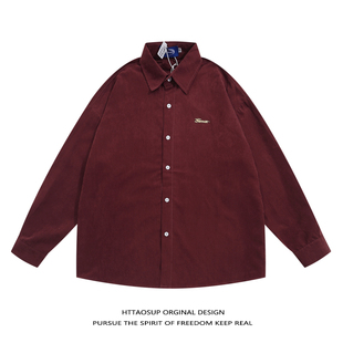 复古宽松休闲百搭衬衣 男秋季 HTTAOSUP丝绒简约街头设计感长袖 衬衫