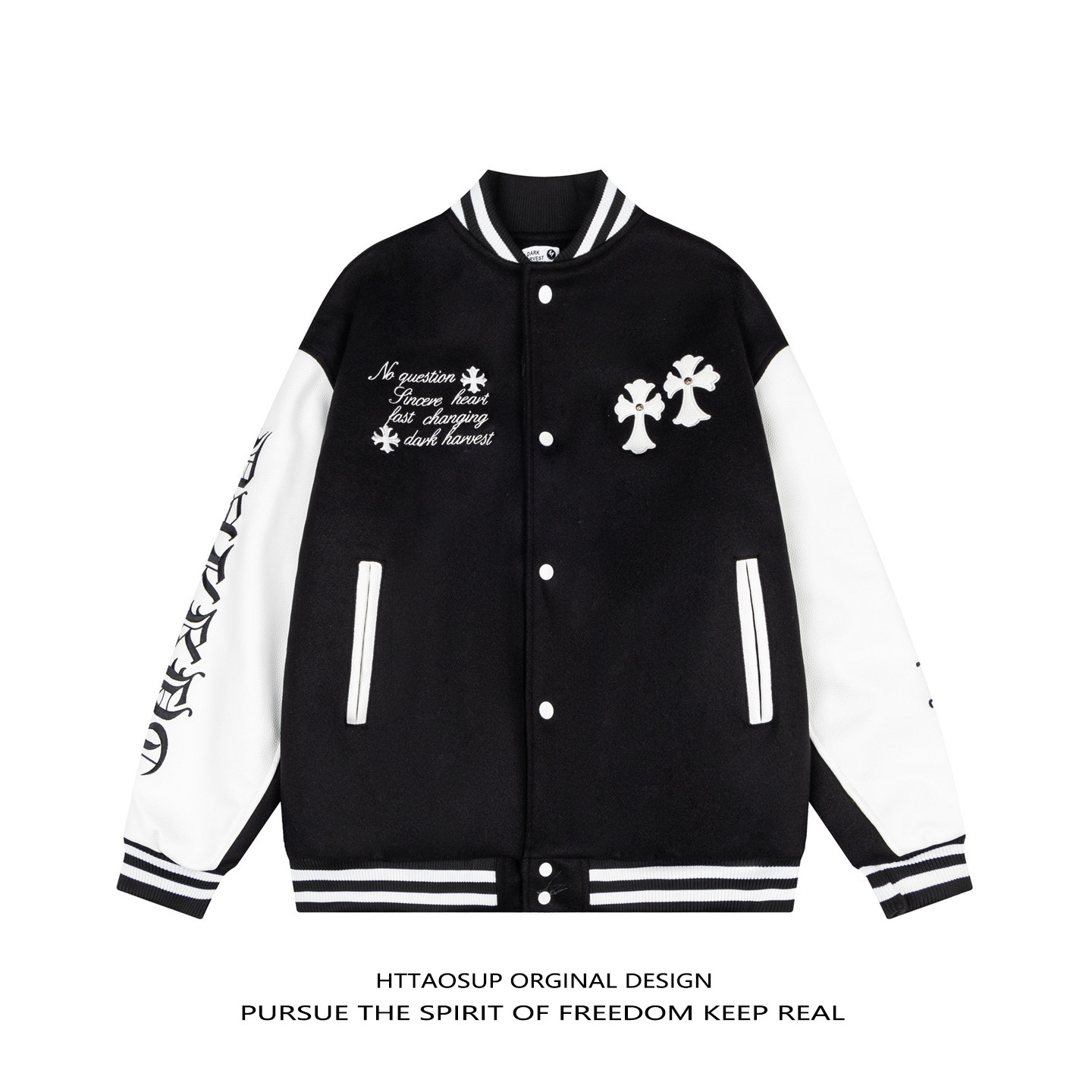 HTTAOSUP美式复古字母刺绣十字架棒球服夹克男女宽松夹棉外套潮牌,男装,夹克,淘宝优惠券,粉丝福利购,淘宝优惠卷