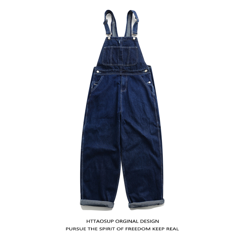 美式复古重磅做旧丹宁背带裤男