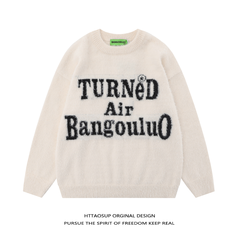 国潮字母logo提花马海毛针织毛衣