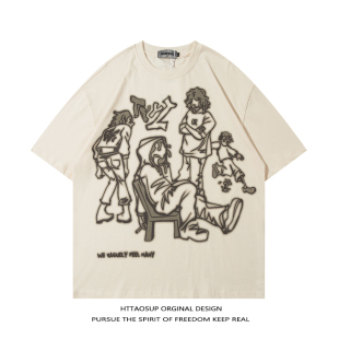 T恤男女 上衣休闲宽松短袖 HTTAOSUP原创潮牌美式 高街vintage情侣装