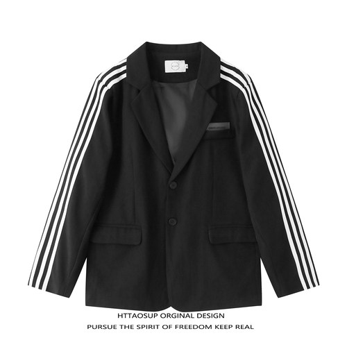 宽松西服百搭拼接条纹西装外套