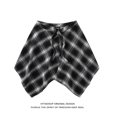 屁帘女下摆美式复古黑色格子遮臀