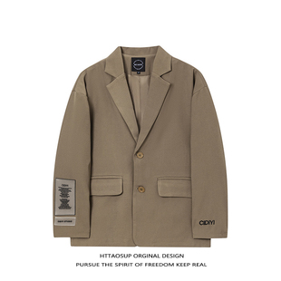 潮流休闲学生西装 HTTAOSUP港风复古贴标西装 男女情侣宽松外套韩版