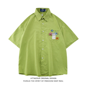 HTTAOSUP短袖 衬衣学生上衣 潮流宽松超火设计感半袖 衬衫 男ins韩版