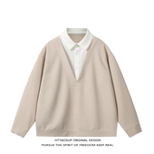 POLO衫 HTTAOSUP秋季 复古假两件长袖 男女宽松潮牌休闲百搭套头卫衣