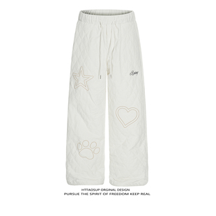 慵懒百搭休闲裤 HTTAOSUP冬季 直筒保暖棉裤 子女爱心刺绣美式 加绒裤