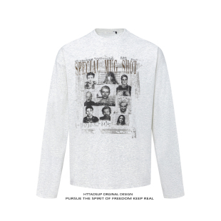 情侣宽松百搭上衣 T恤男秋季 HTTAOSUP美式 复古vintage人物印花长袖