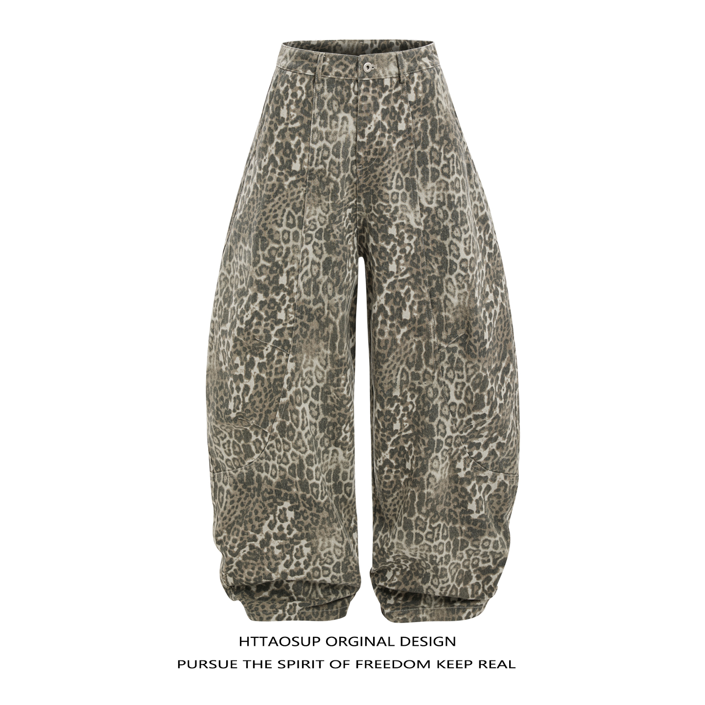 美式复古解构廓形豹纹弯刀牛仔裤