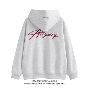 上衣帽衫 重磅高街男女长袖 美式 HTTAOSUP花体LOGO刺绣连帽卫衣秋季