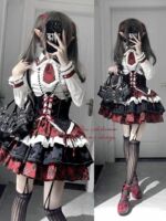 y2k Halloween Sweet, Cool and Stylish black and Red American Spice Girl Rock Millennium Girl Little Idol Abi-feng cosplay set thumbnail 4