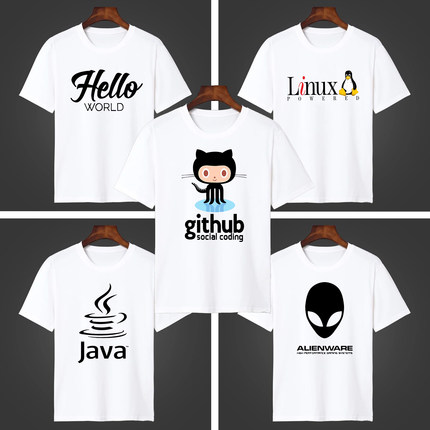 it个性白色短袖t恤恶搞程序猿IT男JAVA程序猿Linux小企鹅休闲服
