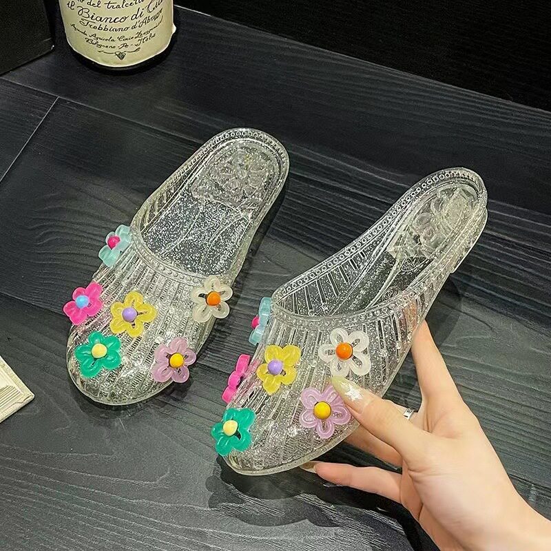水晶果冻包头半拖女鞋图片