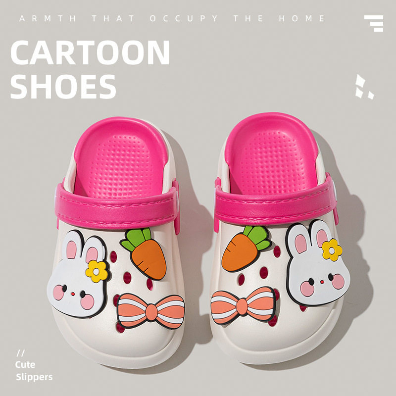 新款儿童拖鞋夏季女童卡通可爱兔子蝴蝶结外穿沙滩宝宝洞洞鞋甜美
