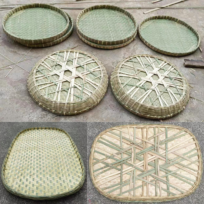 竹编米筛小竹筛子家用粗孔细孔圆簸箕绘画晾晒装饰竹制品竹匾竹筐