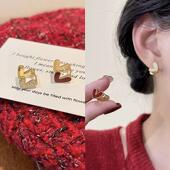 s925银针耳饰红色双面爱心满钻耳扣女轻奢小众设计感精致百搭耳环