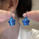 s925银针耳饰蓝色花朵耳钩女轻奢小众设计感高级气质百搭精致耳环