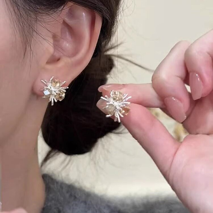 轻奢高级感茶色水晶方糖烟花耳钉
