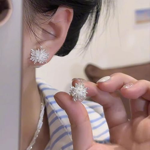 s925银针小众设计感两戴烟花耳钉