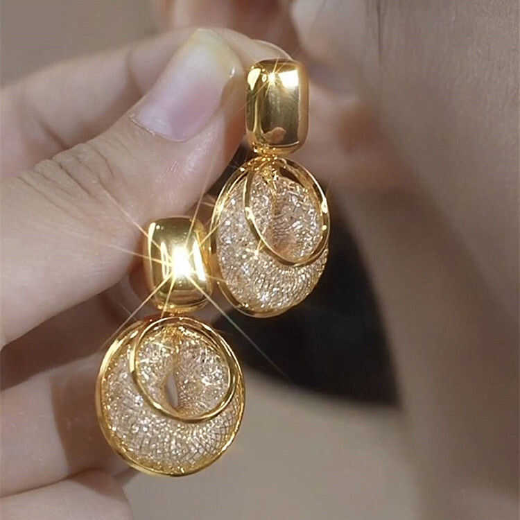 高级感金丝网状圈圈耳环时尚设计简约百搭银针耳钉大气显脸瘦耳饰