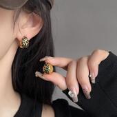 轻奢小众复古简约设计感豹纹水滴圆球耳扣时尚 气质百搭高级耳环女