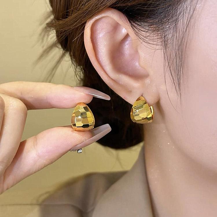 法式复古金属波光粼粼水滴耳扣女
