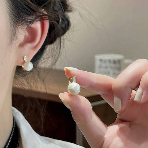 s925银针法式复古棉花珍珠耳环