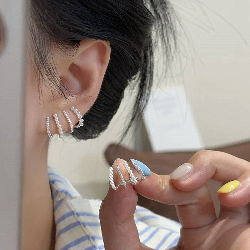 s925银针耳饰四爪锆石珍珠耳排耳钉女轻奢小众高级感时尚气质耳环