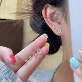 s925银针耳饰金色圈圈锆石耳钉六件套简约小巧精致百搭高级耳环女