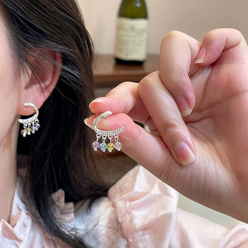 彩色多巴胺珠珠流苏耳环女