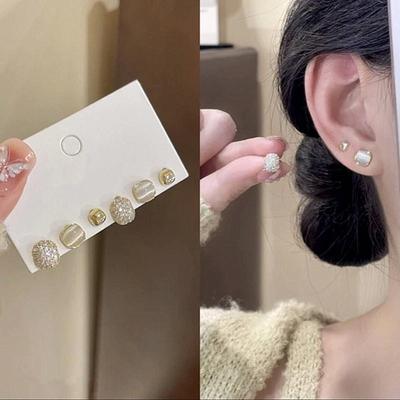 s925银针猫眼石耳钉六件套