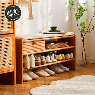 邮差来敲门复古实木换鞋凳极窄家用玄关门口入户可坐鞋柜储物一体