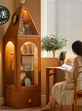 邮差来敲门复古展示柜樱桃木实木旋转书架手办转角柜书柜置物收纳