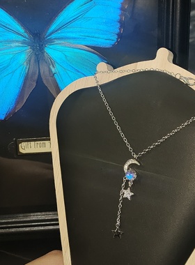 925银项链女时尚百搭月亮星星吊坠高级感轻奢锁骨链圣诞礼物