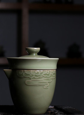 龙泉青瓷旅行茶具一壶二杯快客功夫茶具套装同心茶具带茶漏