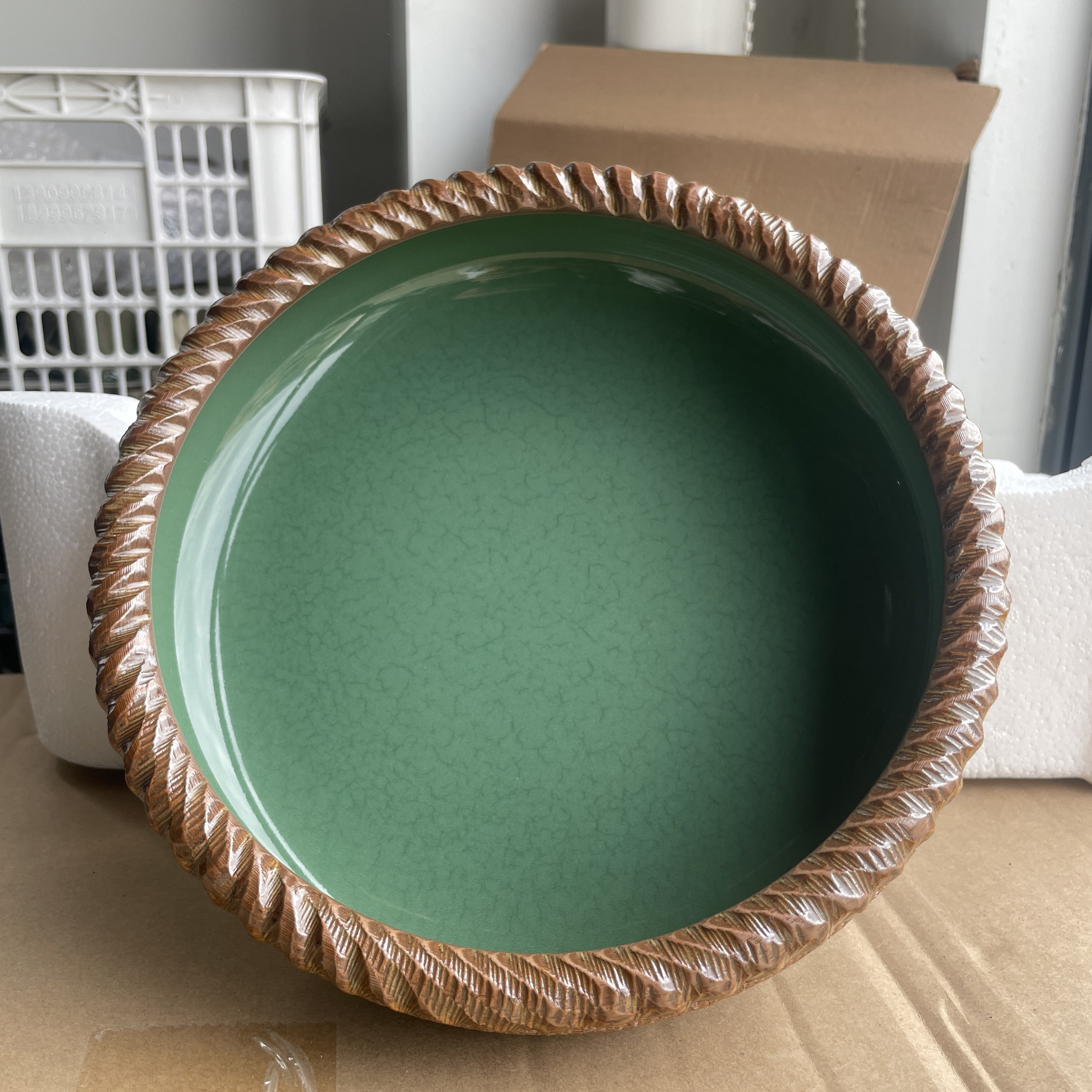 龙泉青瓷手工大洗跳刀工艺双拼釉色茶桌家居装饰摆件果盘茶洗茶道
