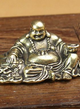 铜器古法精铸铜佛像弥勒佛布袋佛像小号桌面铜摆件