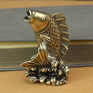 铜器 实心黄铜铜鲤鱼小摆件迷你小鱼儿跳水小鲤鱼 铜鱼