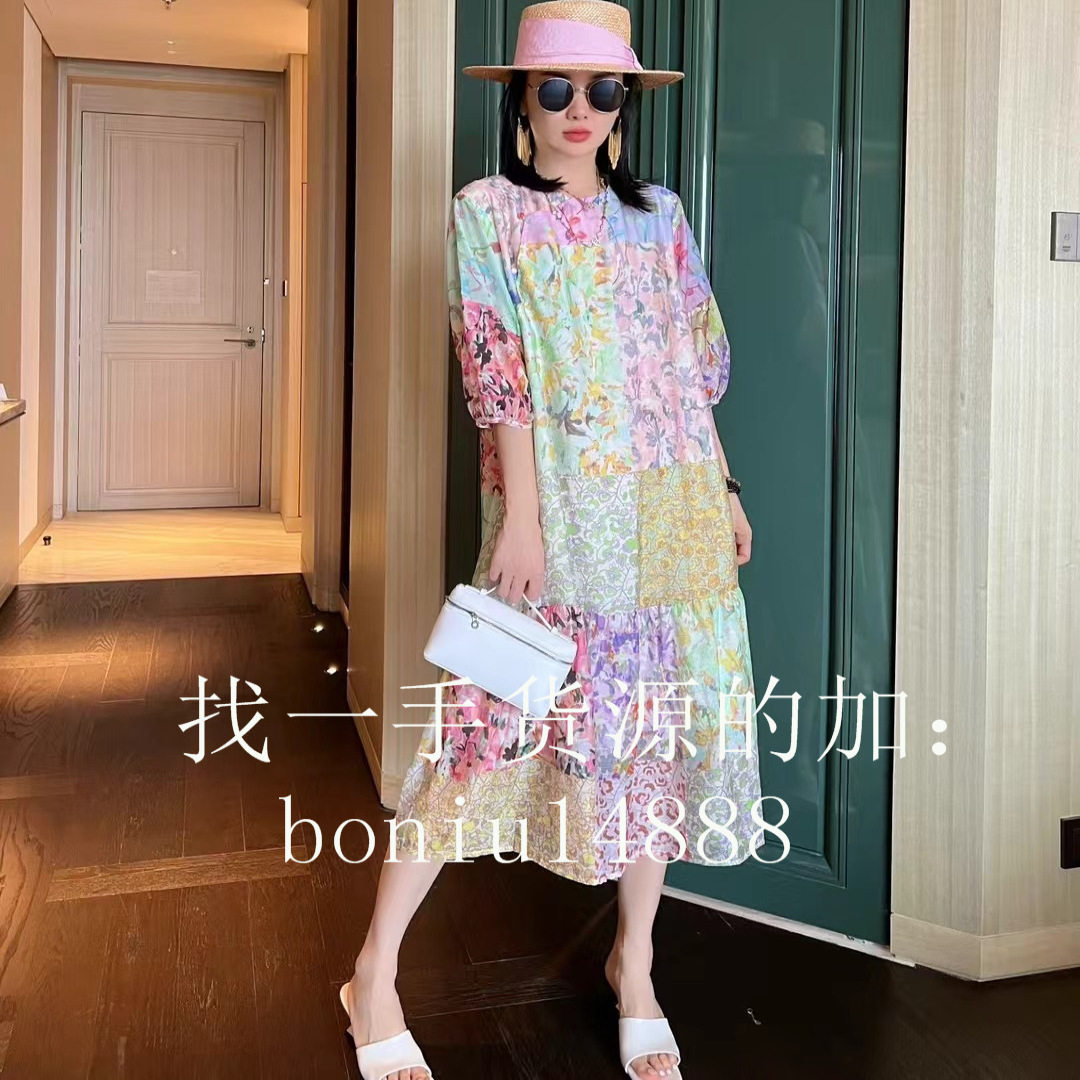 欧洲站2025夏季新款欧货时尚百搭宽松显瘦短袖连衣裙女中长款裙子