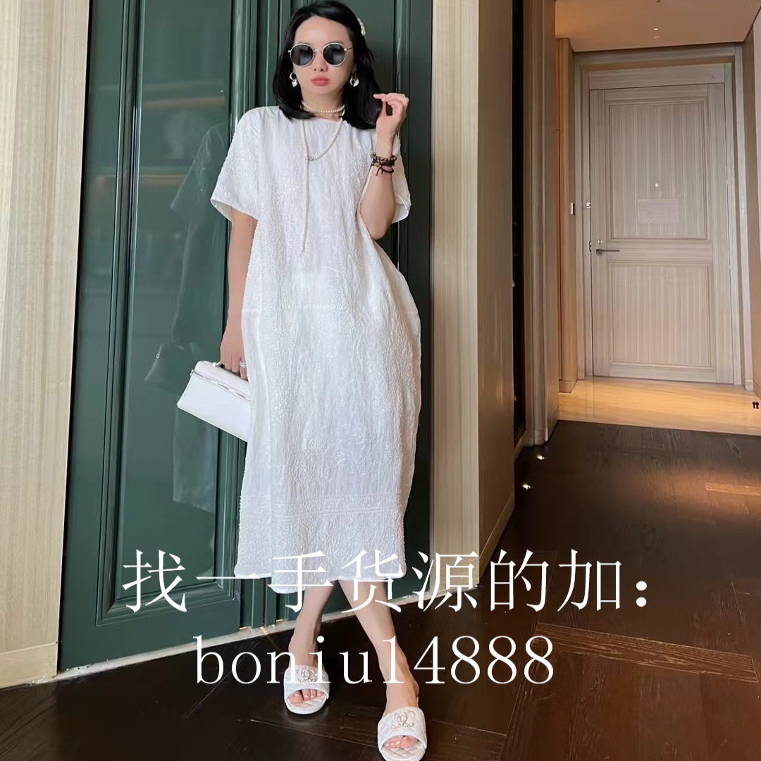 欧洲站2025夏季新款欧货时尚百搭宽松显瘦提花连衣裙女中长款裙子