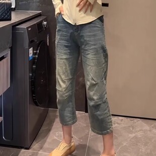 弯刀八分牛仔裤子女士夏季薄款2025年新款大码高腰宽松显瘦直筒裤