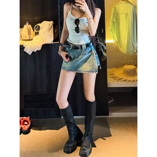 侧开叉牛仔短裤裙女2026夏新款大码胖mm设计感宽松显瘦半身裙洋气