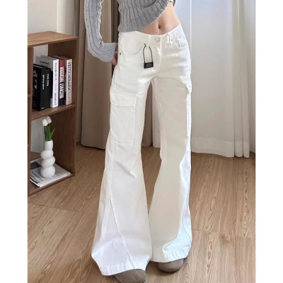 春秋大码宽松工装长裤拉链款微喇