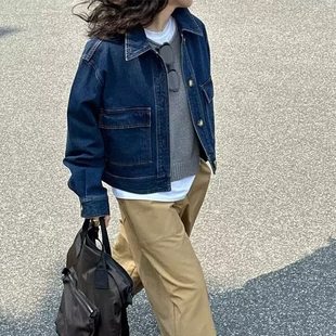 ins港风丹宁牛仔蓝 短外套2025秋季新款小个子休闲韩版宽松上衣女