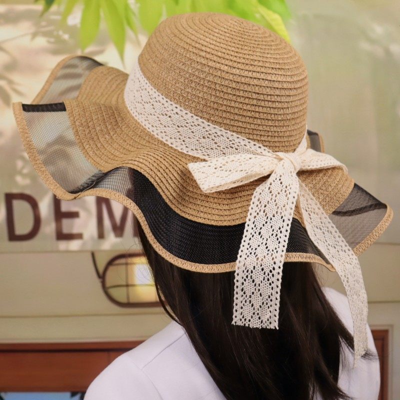 蕾丝蝴蝶结大帽檐沙滩草帽女2025年春新款海边遮阳防晒太阳帽子潮,服饰配件/皮带/帽子/围巾,帽子,淘宝优惠券,粉丝福利购,淘宝优惠卷