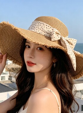 夏季防晒大檐草编沙滩帽女款