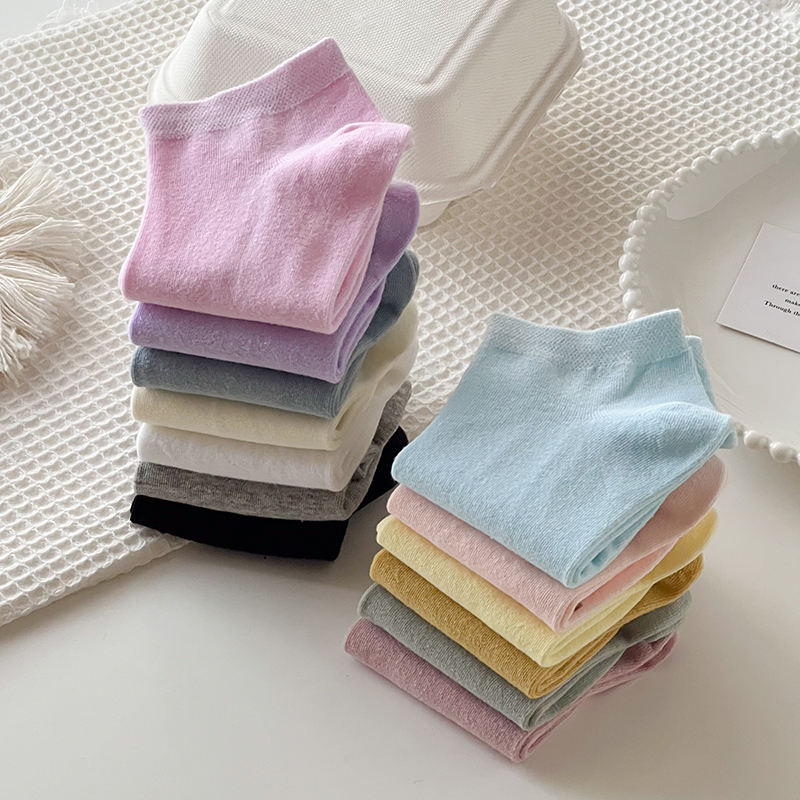 袜子女短袜浅口纯棉糖果色春夏季薄款韩版日系船袜纯色黑白学生袜