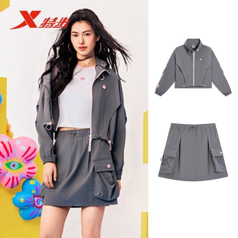 特步单风衣女2025秋季新款百搭外套翻领滚条短外套975328140011,运动服/休闲服装,运动风衣,淘宝优惠券,粉丝福利购,淘宝优惠卷